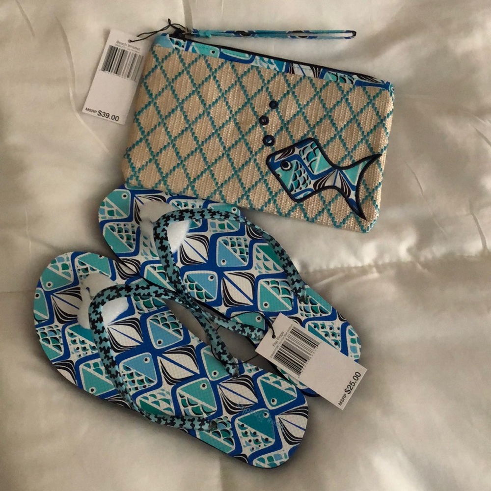 Vera Bradley GO Fish Blue Wristlet & Flop Flops